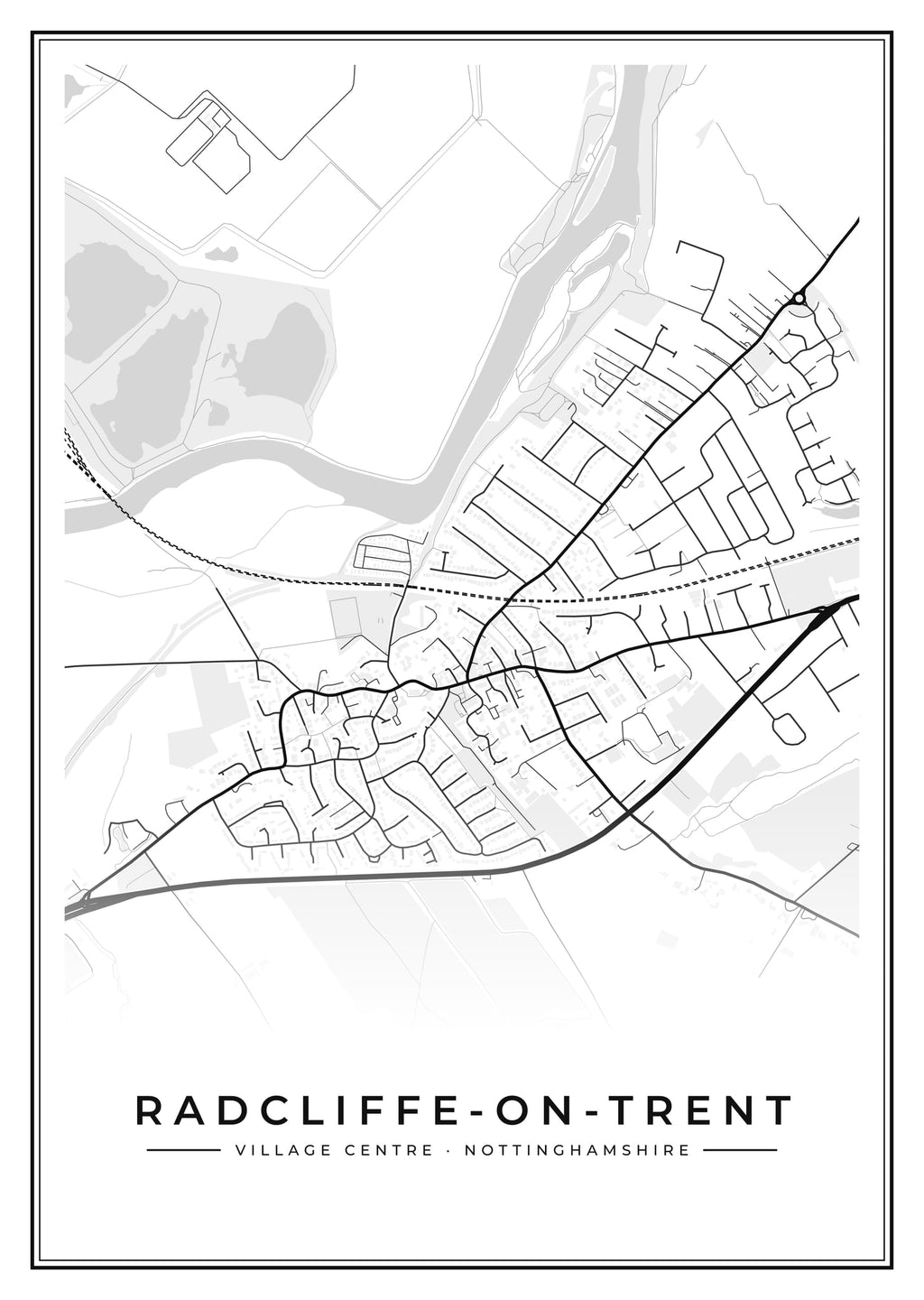 Street map poster of Radcliffe-on-Trent village centre, Nottinghamshire