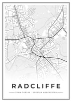 Street map poster of Radcliffe town centre, Greater Manchester