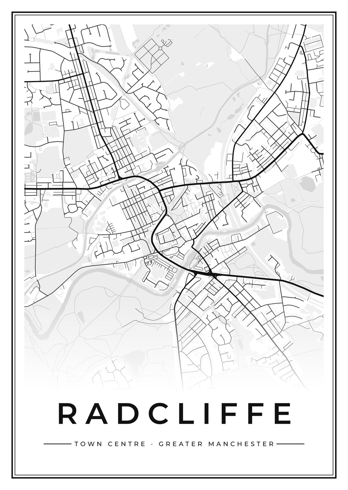 Street map poster of Radcliffe town centre, Greater Manchester