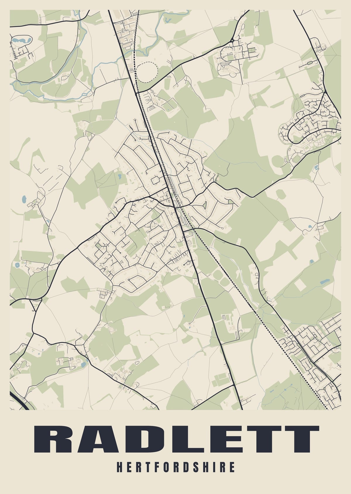 Street map poster of Radlett, Hertfordshire