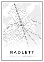 Street map poster of Radlett town centre, Hertfordshire