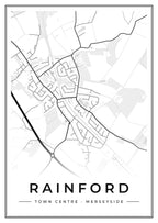 Street map poster of Rainford town centre, Merseyside