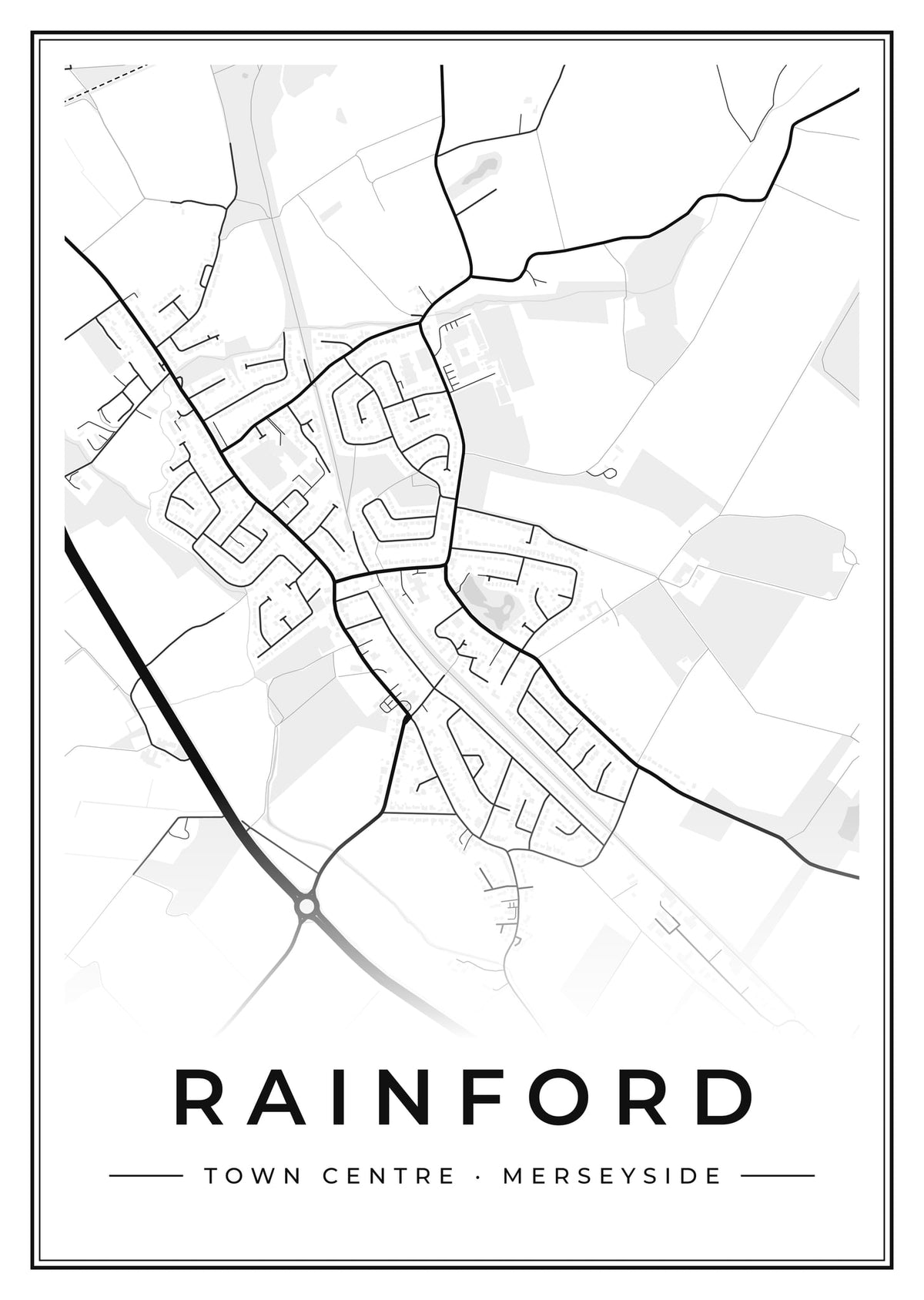 Street map poster of Rainford town centre, Merseyside