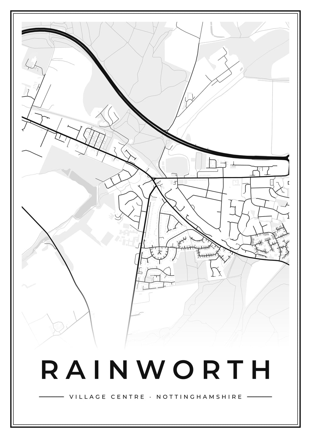 Street map poster of Rainworth village centre, Nottinghamshire