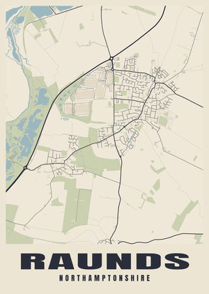 Raunds Street Map Poster