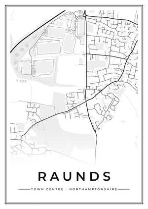 Raunds Town Centre Street Map Poster