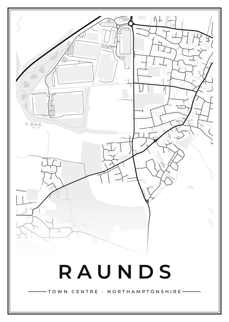 Raunds Town Centre Street Map Poster