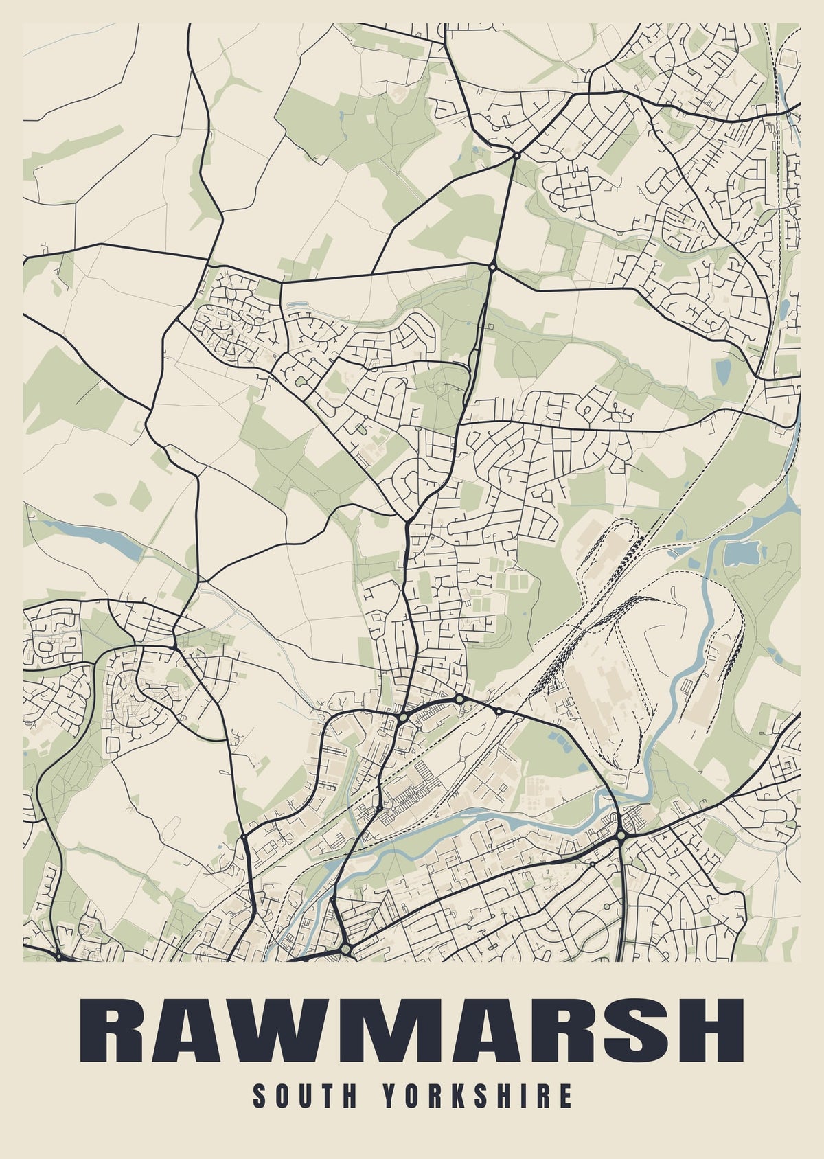 Street map poster of Rawmarsh, South Yorkshire