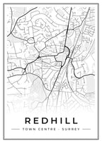 Street map poster of Redhill town centre, Surrey