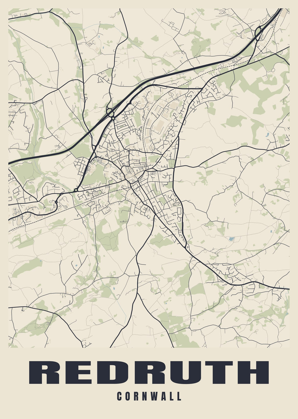 Street map poster of Redruth, Cornwall
