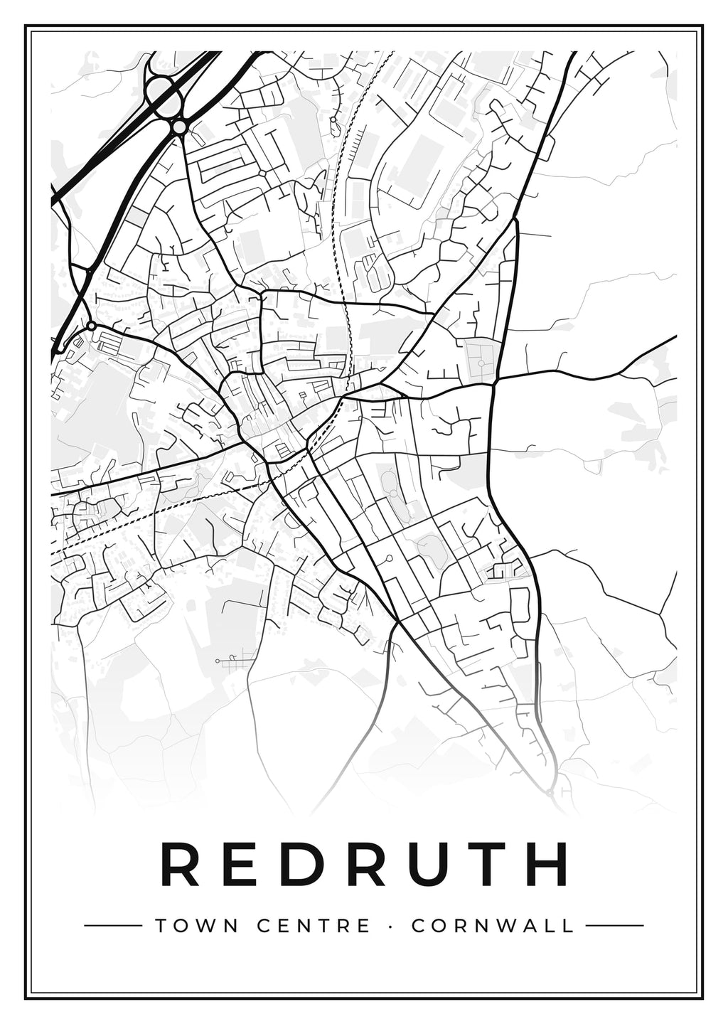Street map poster of Redruth town centre, Cornwall