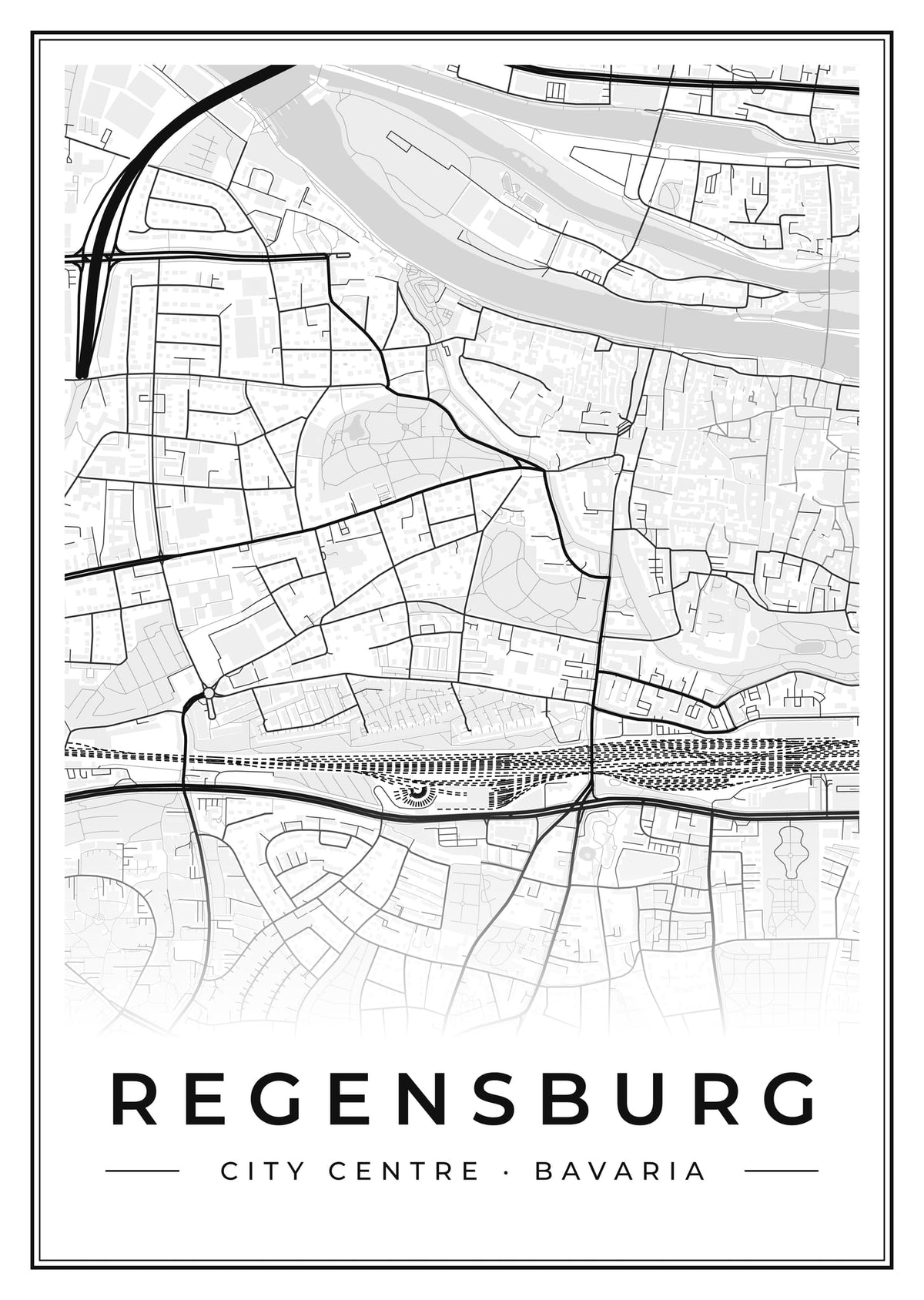 Street map poster of Regensburg city centre, Bavaria