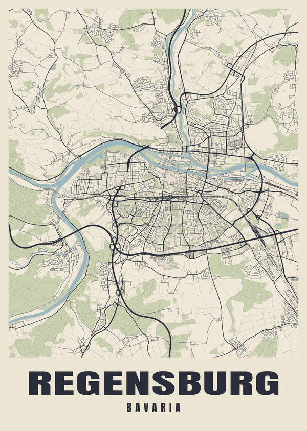 Regensburg Street Map Poster
