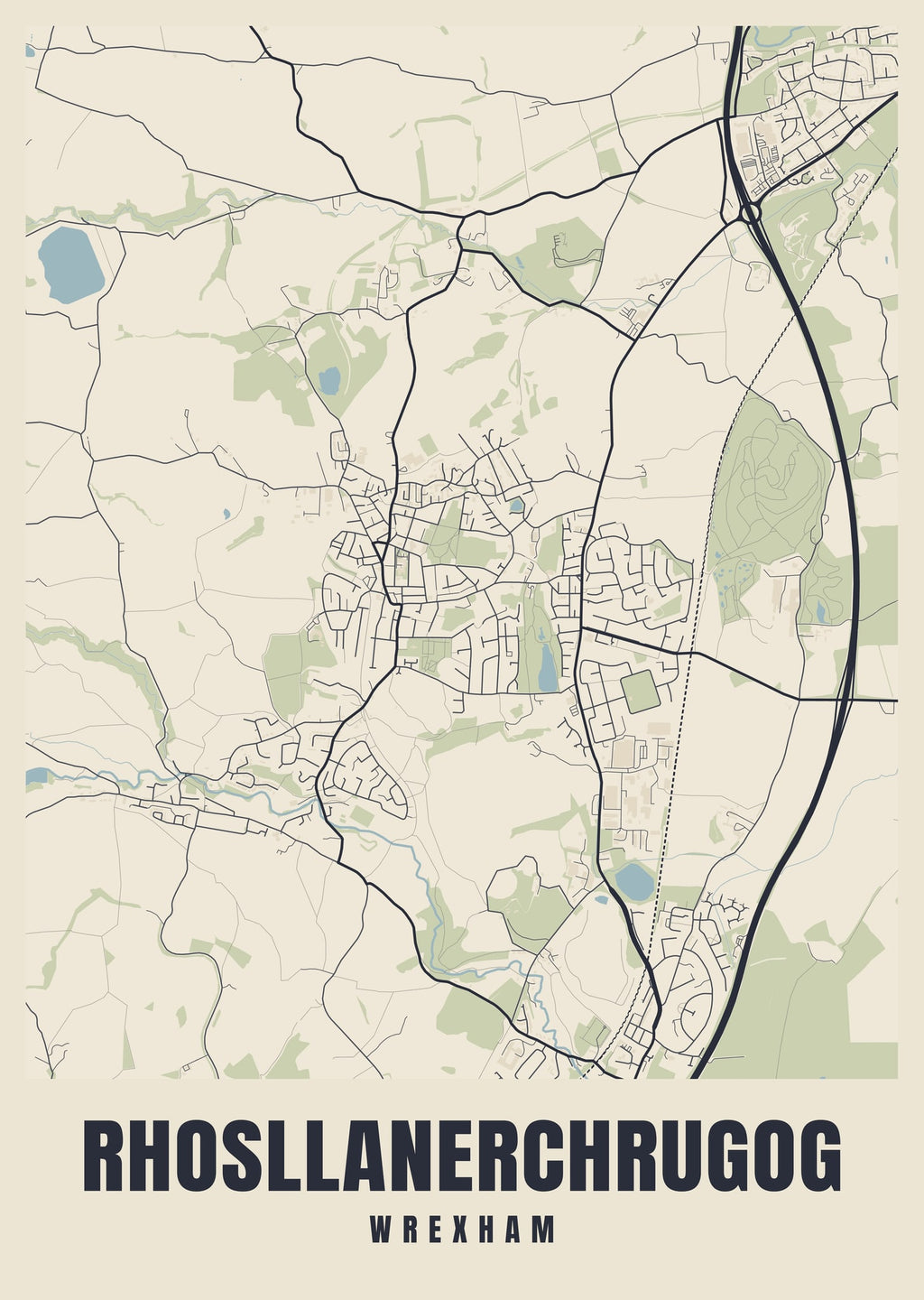Street map poster of Rhosllanerchrugog, Wrexham
