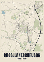 Street map poster of Rhosllanerchrugog, Wrexham