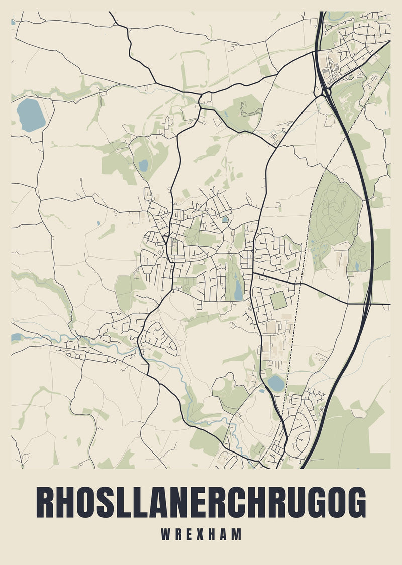 Rhosllanerchrugog Street Map Poster