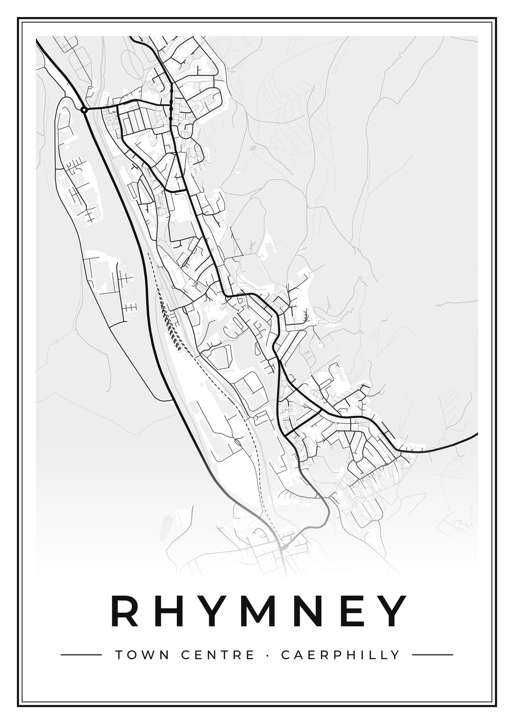 Rhymney Town Centre Street Map Poster