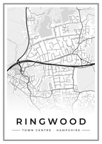 Street map poster of Ringwood town centre, Hampshire