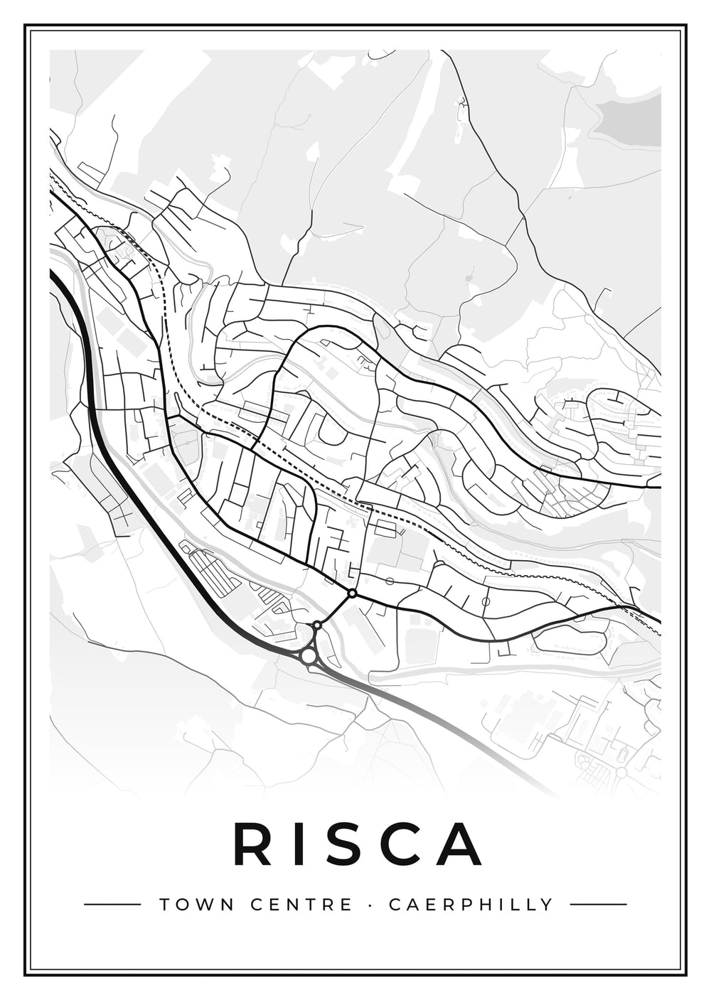 Risca Town Centre Street Map Poster
