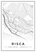 Street map poster of Risca town centre, Caerphilly