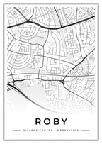 Street map poster of Roby village centre, Merseyside