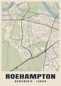 Heritage street map poster of Roehampton, Wandsworth, London