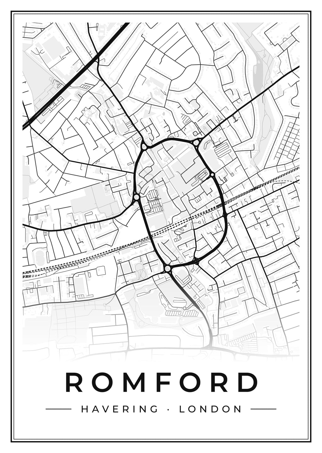 Street map poster of Romford, Havering, London