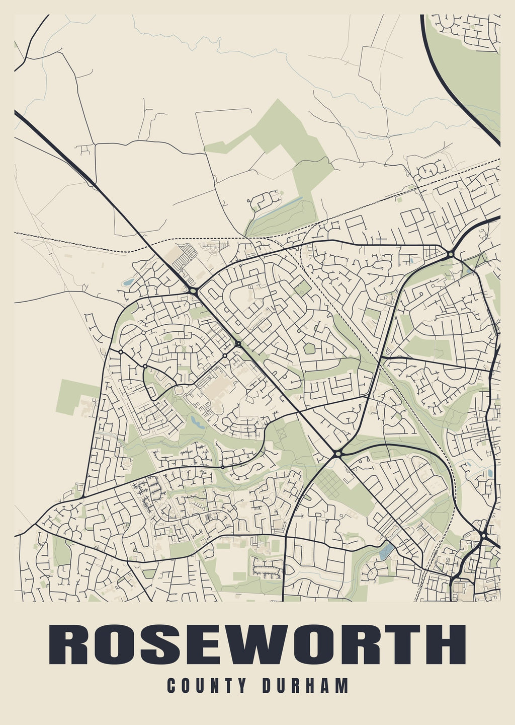 Street map poster of Roseworth, County Durham