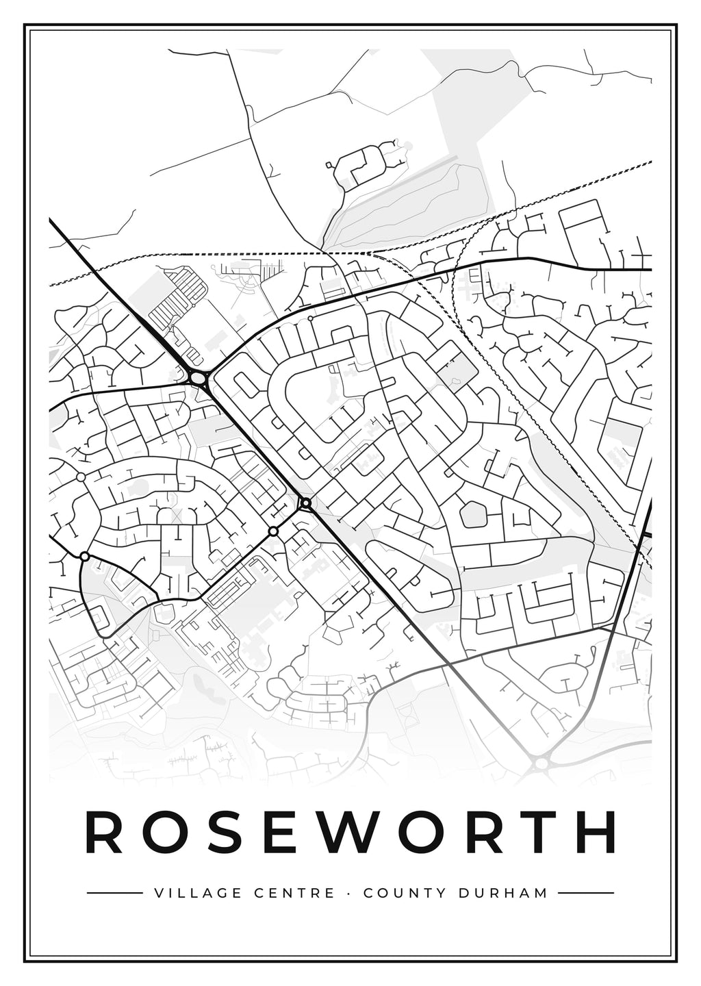Street map poster of Roseworth village centre, County Durham