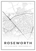 Street map poster of Roseworth village centre, County Durham