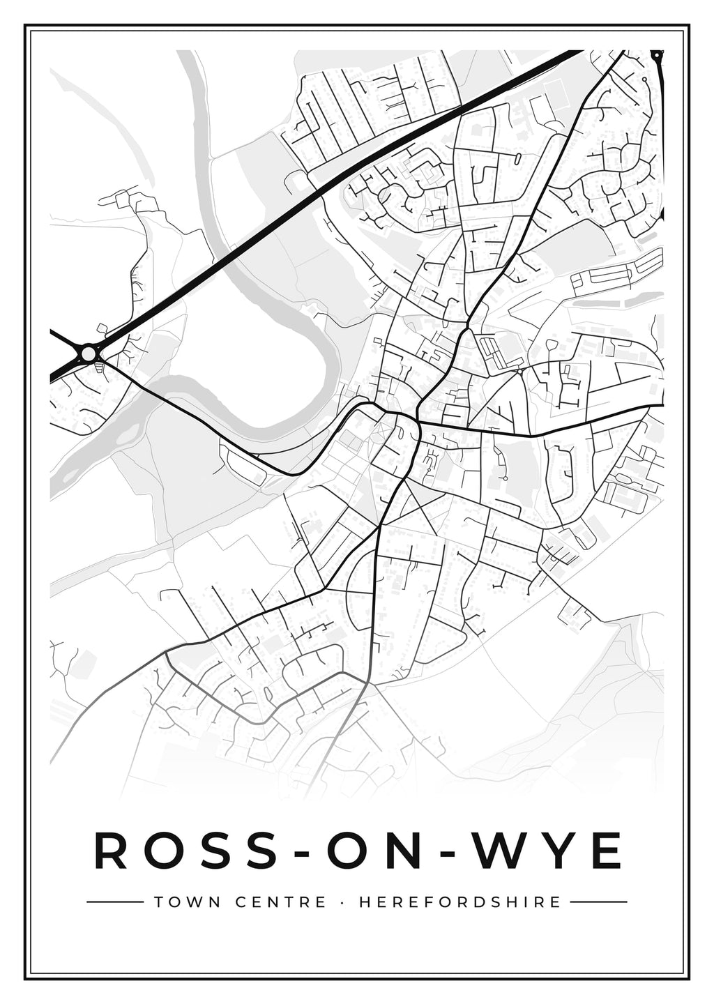 Street map poster of Ross-on-Wye town centre, Herefordshire