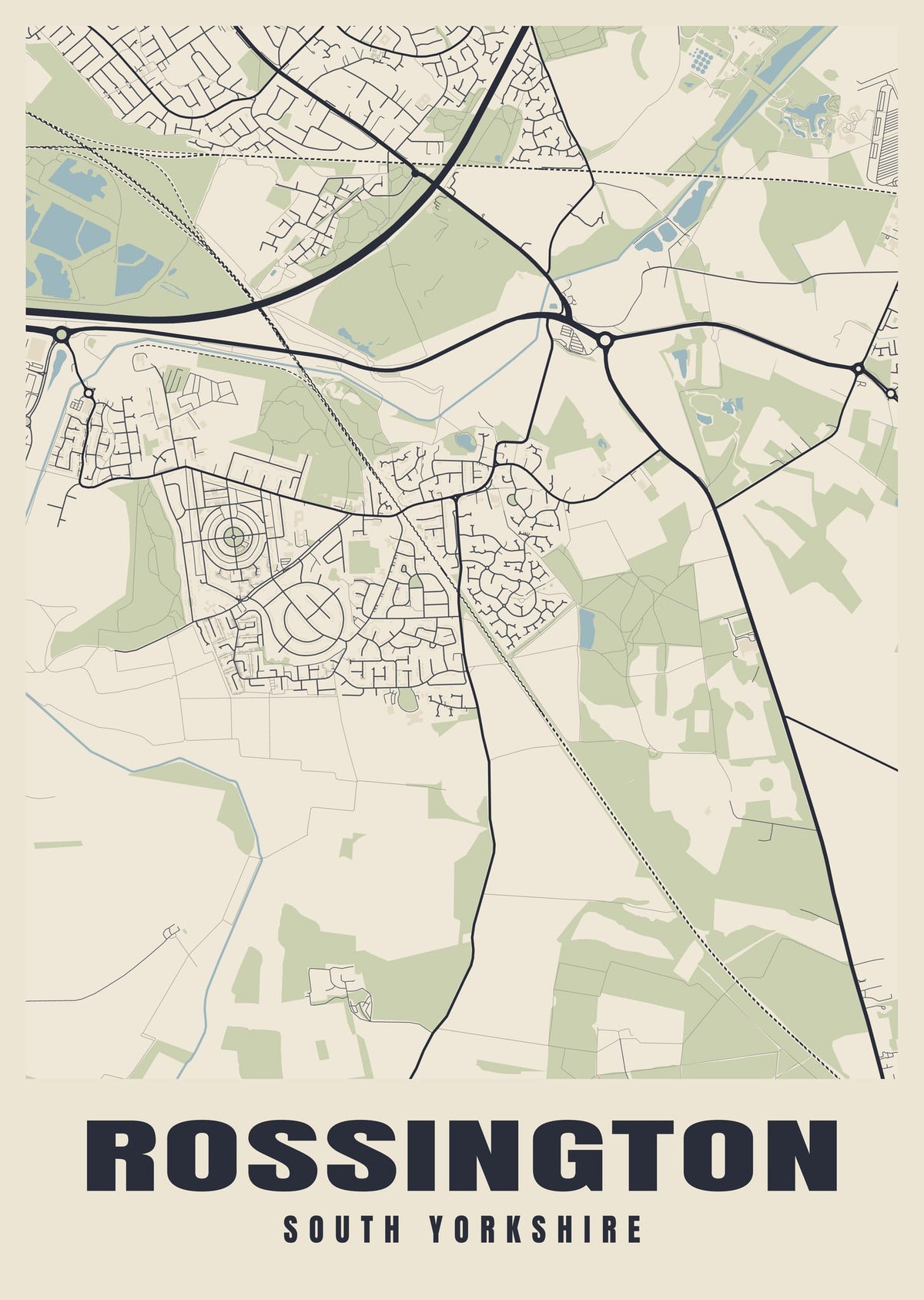 Street map poster of Rossington, South Yorkshire