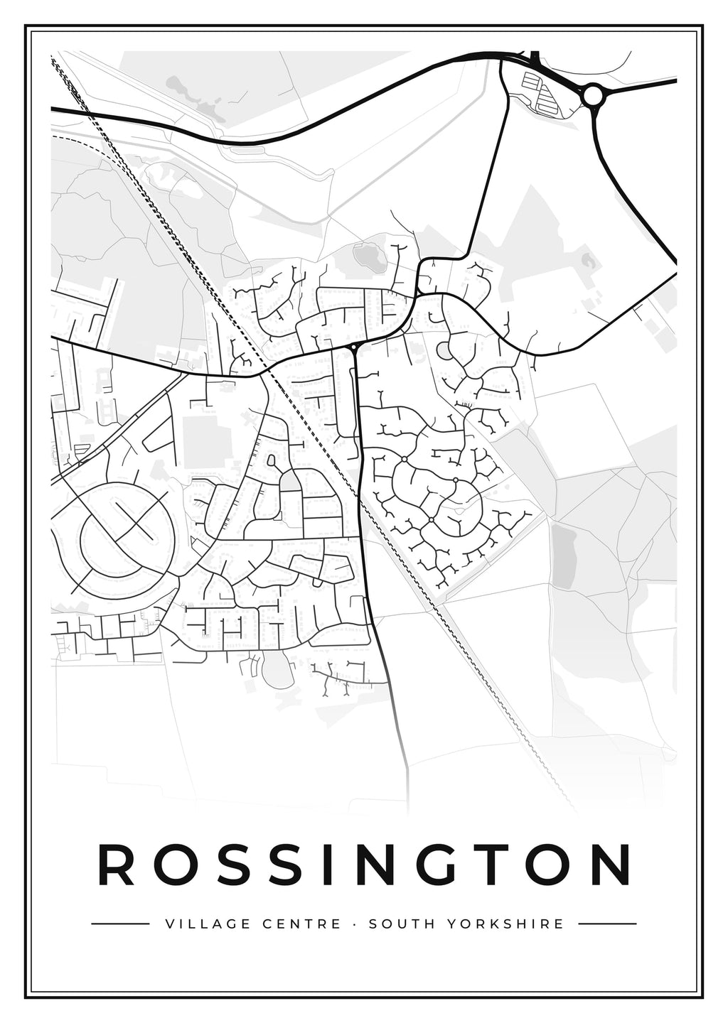 Street map poster of Rossington village centre, South Yorkshire