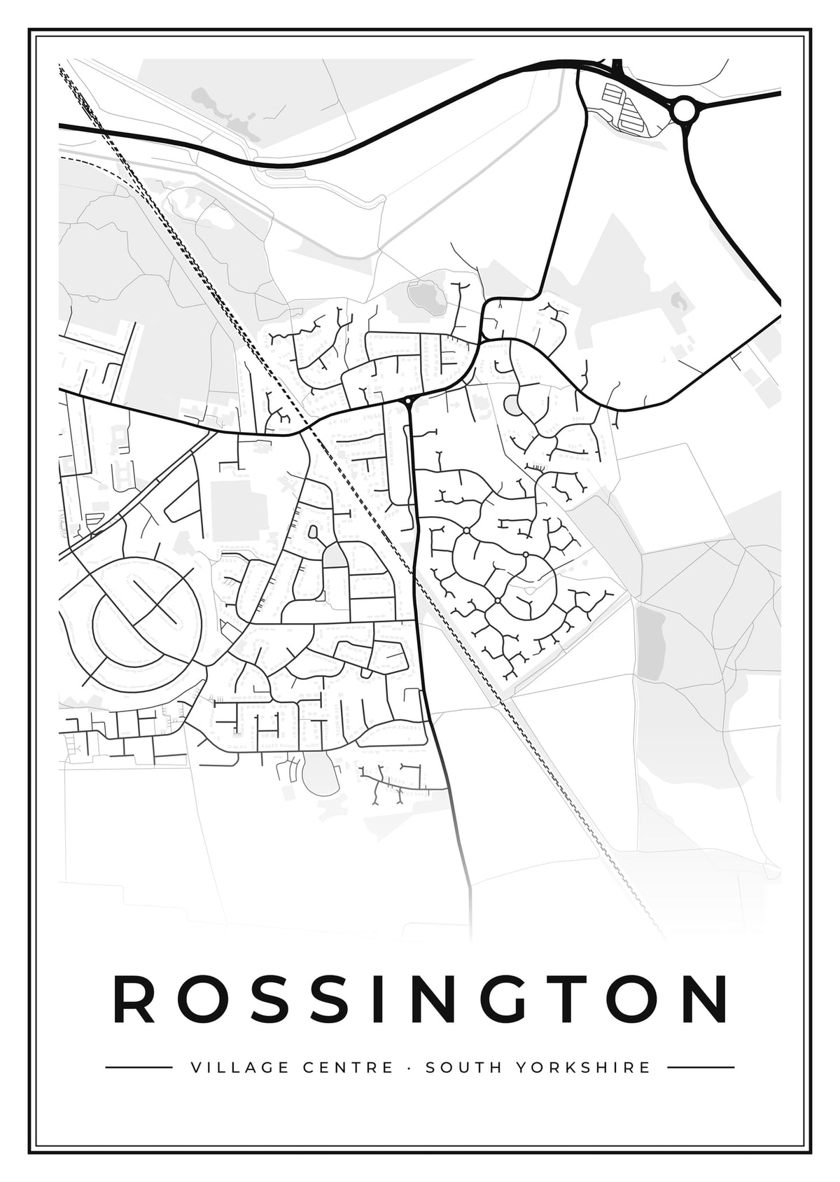 Street map poster of Rossington village centre, South Yorkshire