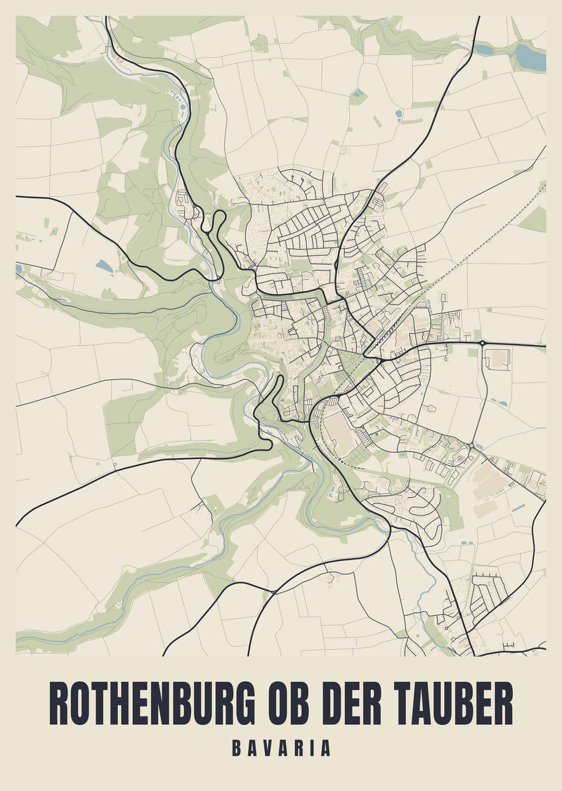 Rothenburg ob der Tauber Street Map Poster