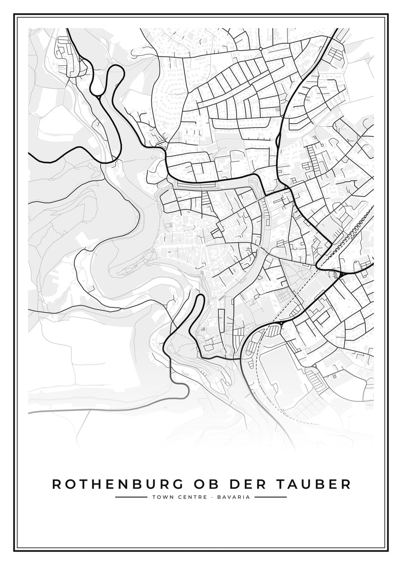 Rothenburg ob der Tauber Town Centre Street Map Poster