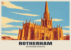 Rotherham Minster poster, Retro Railway style