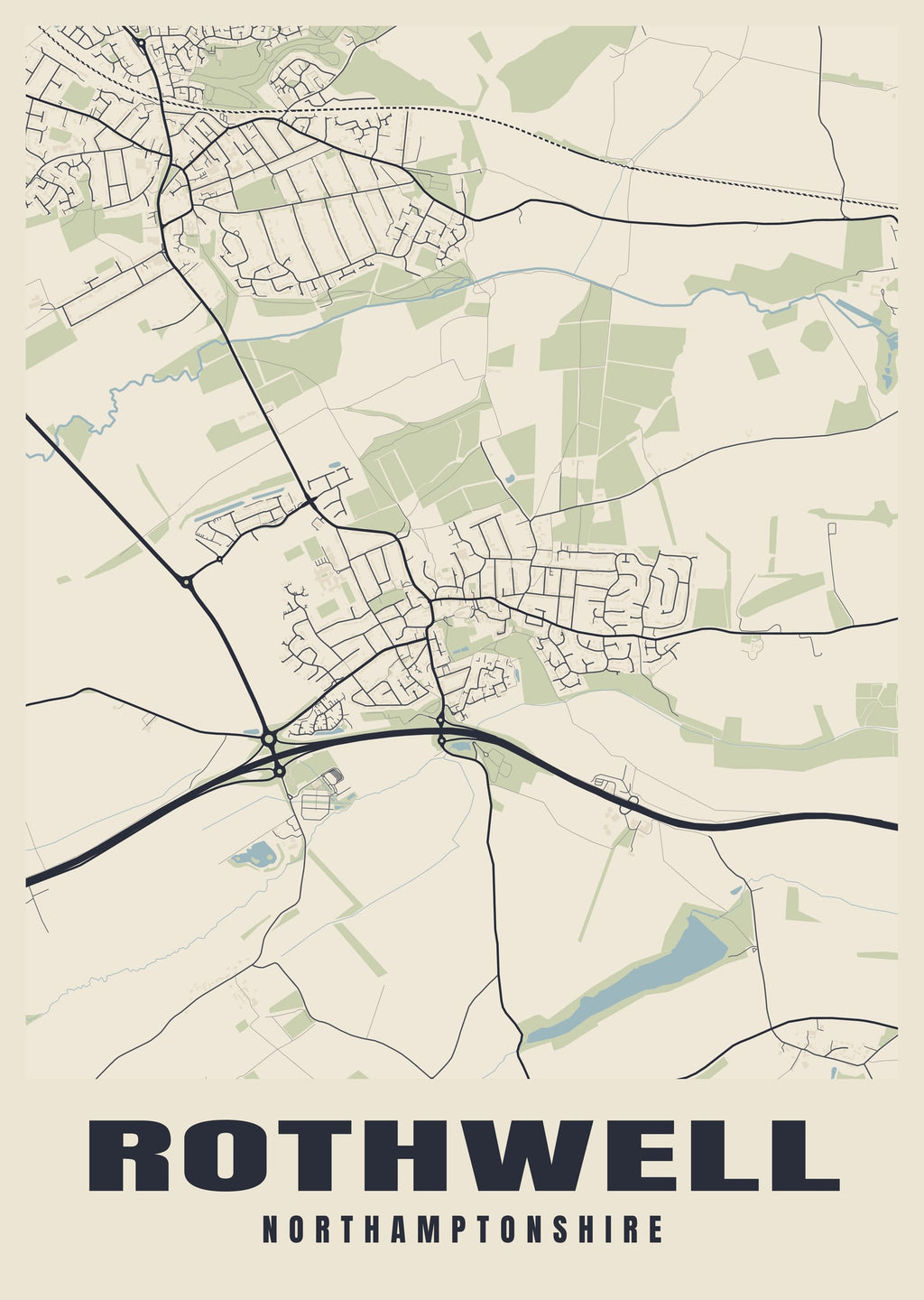 Street map poster of Rothwell, Northamptonshire