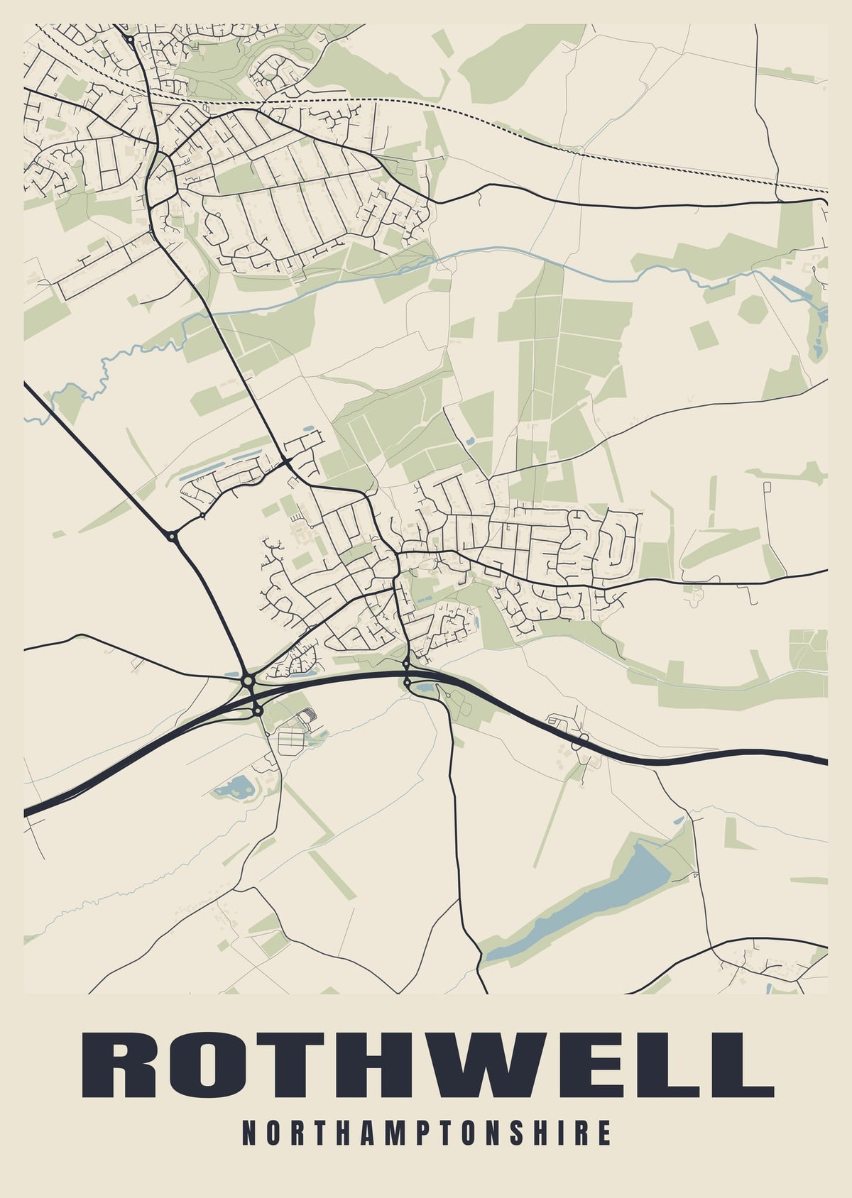 Street map poster of Rothwell, Northamptonshire