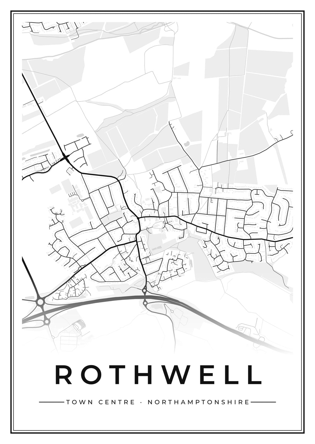Street map poster of Rothwell town centre, Northamptonshire