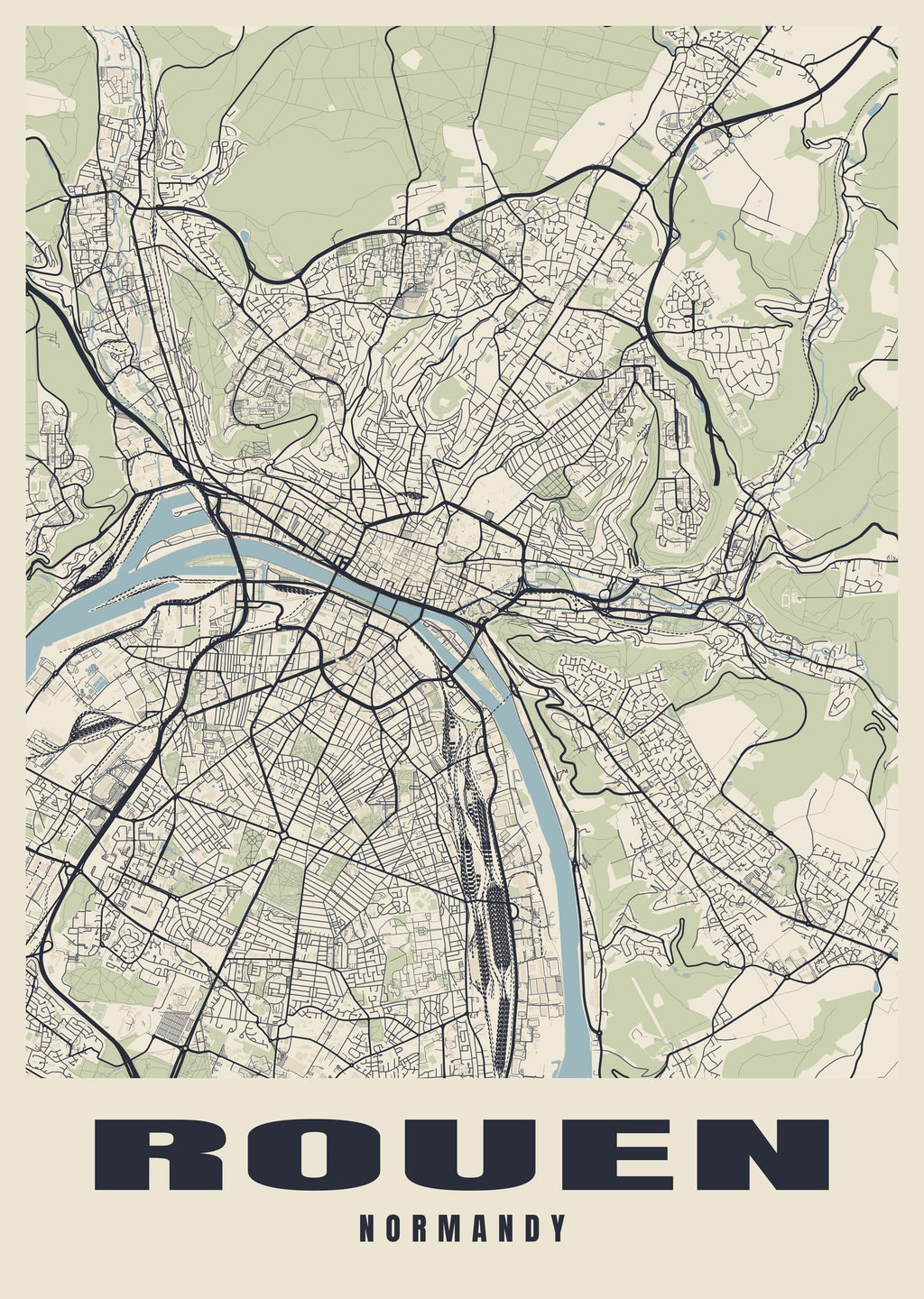 Street map poster of Rouen, Normandy