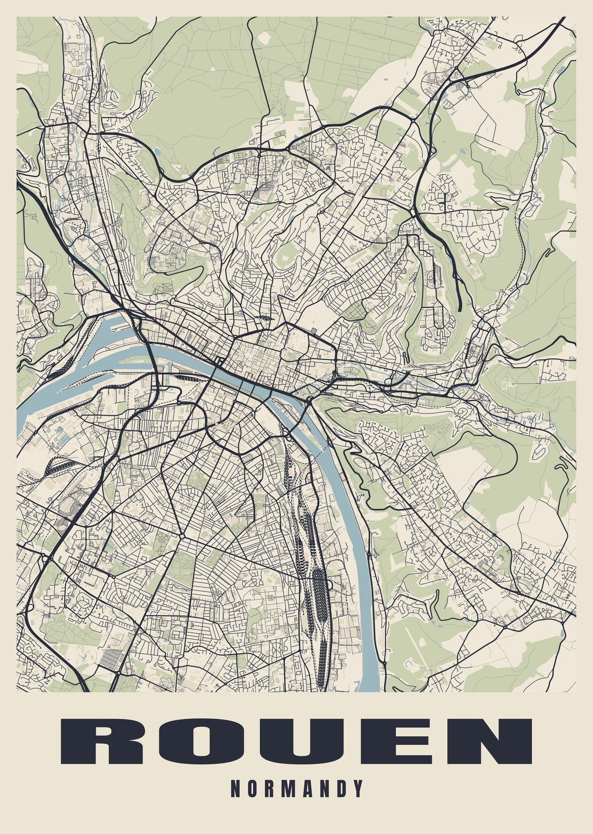 Street map poster of Rouen, Normandy
