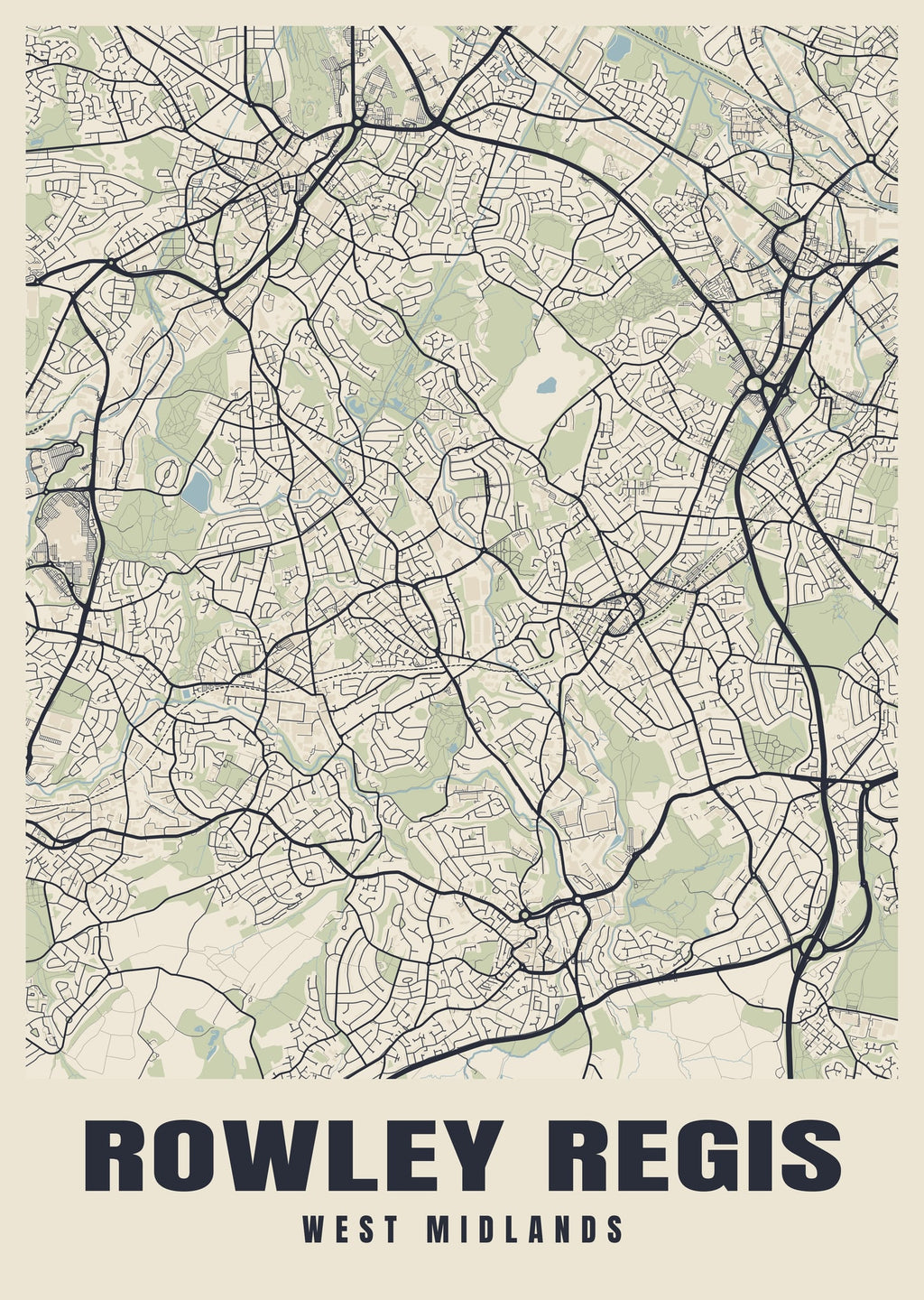 Street map poster of Rowley Regis, West Midlands