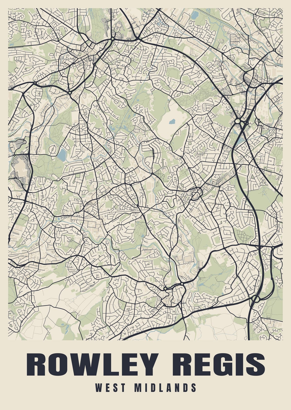 Street map poster of Rowley Regis, West Midlands