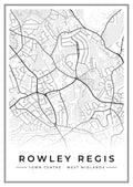 Street map poster of Rowley Regis town centre, West Midlands