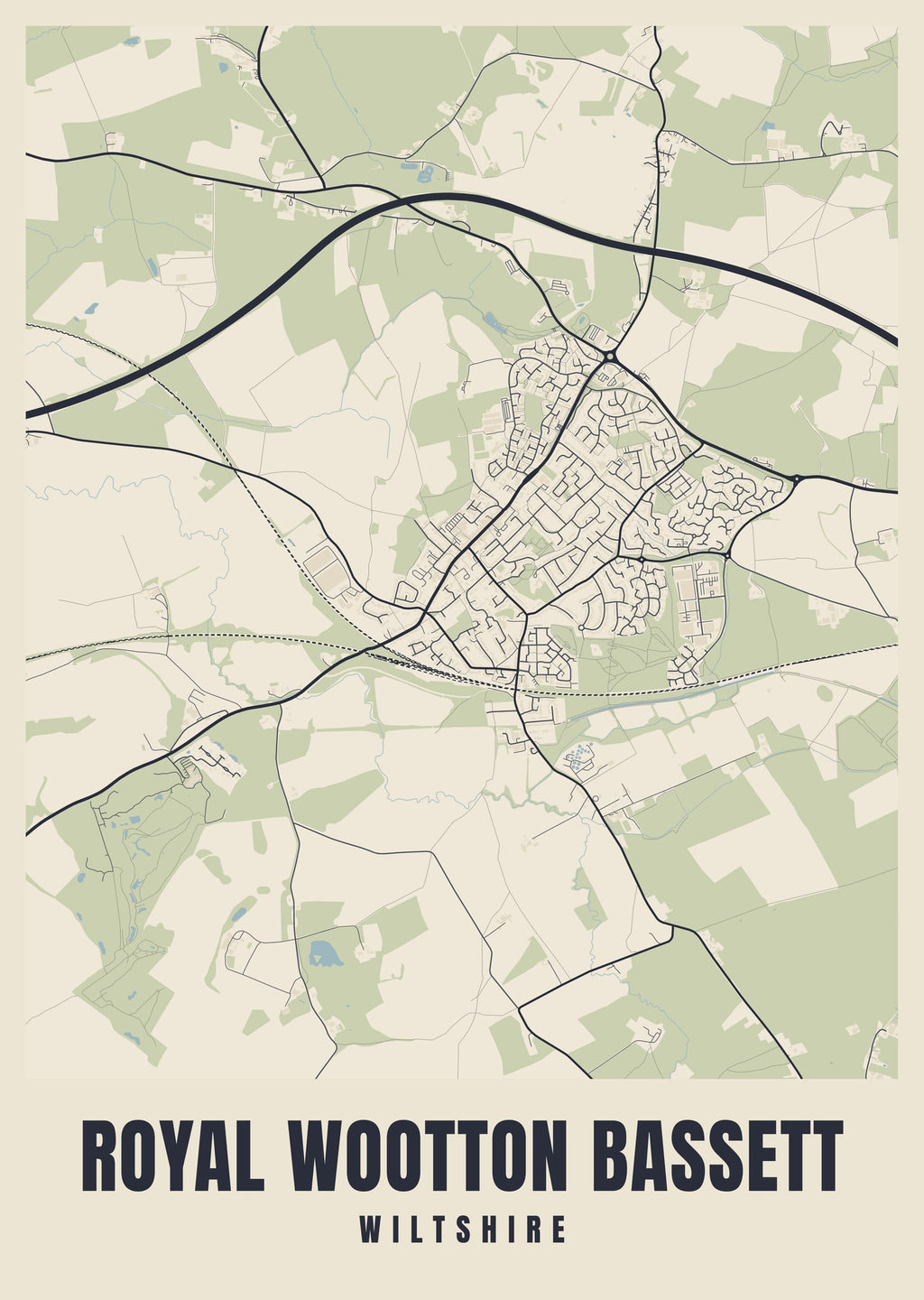 Street map poster of Royal Wootton Bassett, Wiltshire