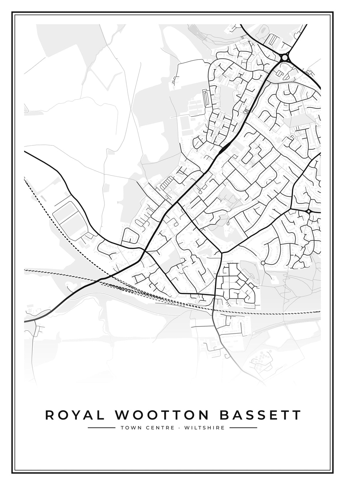 Street map poster of Royal Wootton Bassett town centre, Wiltshire