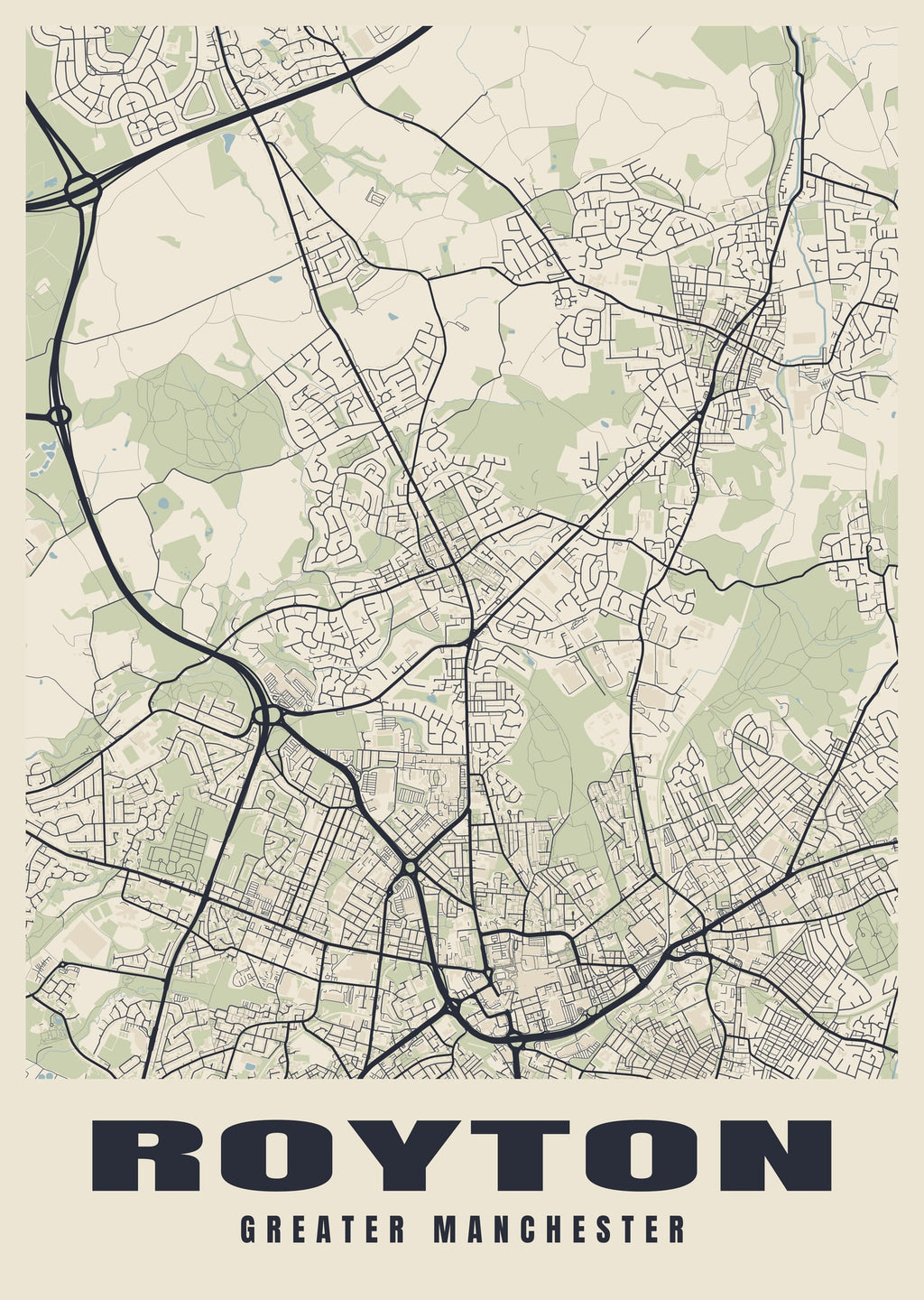 Street map poster of Royton, Greater Manchester