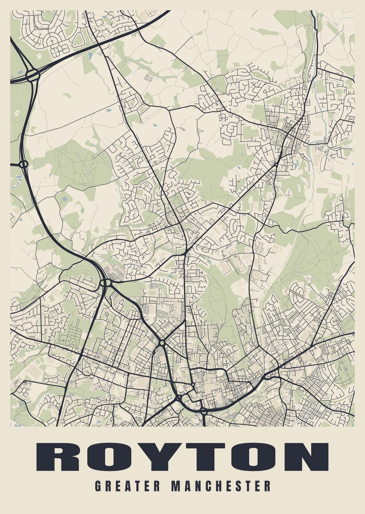 Street map poster of Royton, Greater Manchester