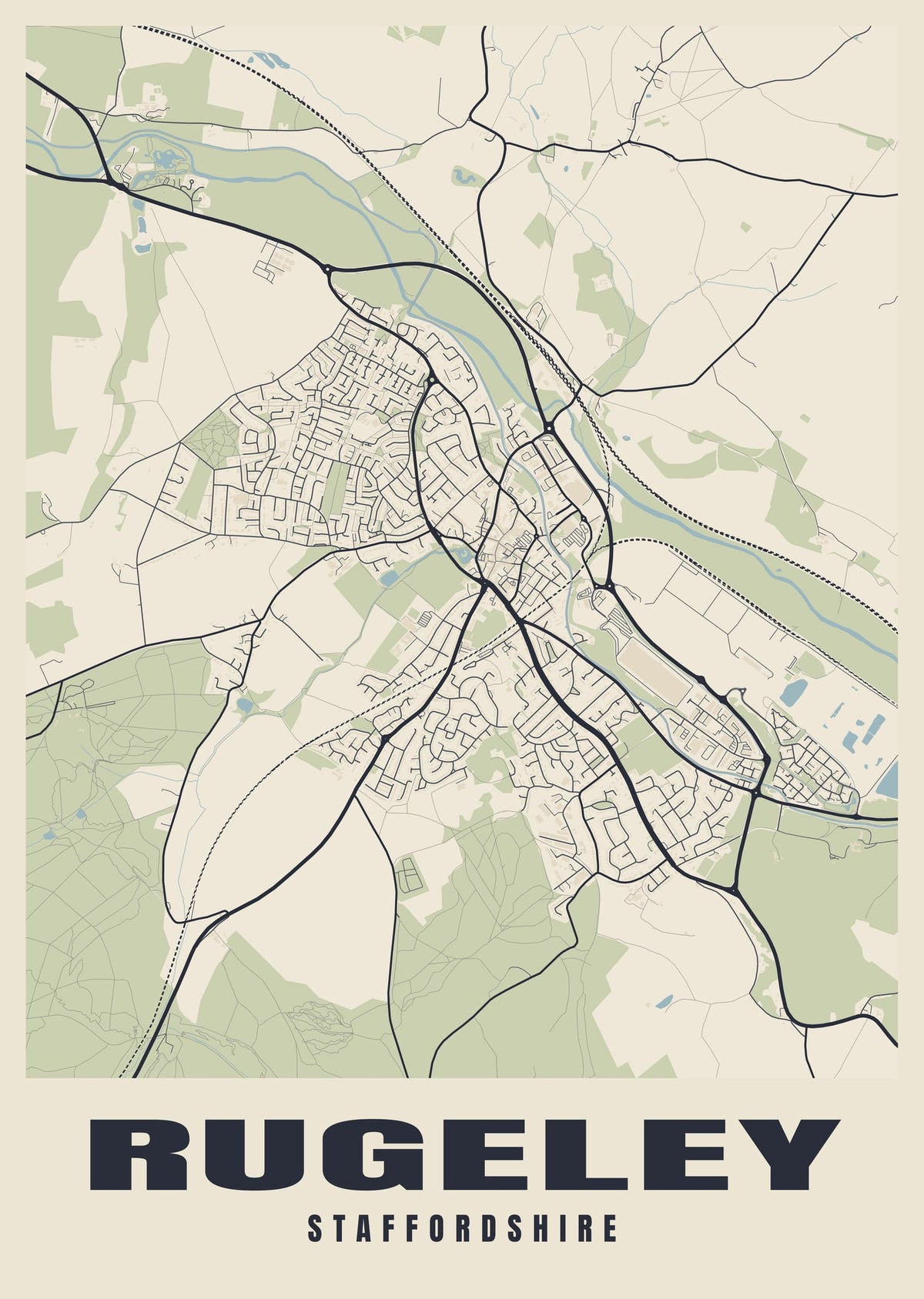 Street map poster of Rugeley, Staffordshire